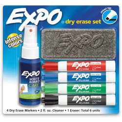 EXPO® Dry-Erase Starter Kit, Low Odor, Chisel-Tip, Assorted Ink Colors, Pack Of 4 Markers