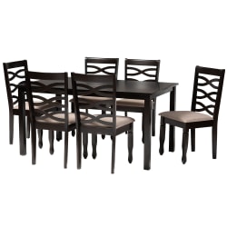 Baxton Studio Lanier Dining Set, 29-3/16"H x 59-1/16"W x 35-7/16"D, Sand/Dark Brown