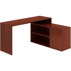 LYS L-Shape Workstation with Cabinet - Laminated L-shaped Top - 200 lb Capacity - 29.50" Height x 60" Width x 47.25" Depth - Assembly Required - Mahogany - Particleboard - 1 Each