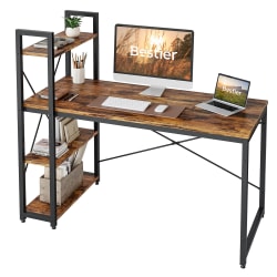 Bestier Modern Office Desk With Storage Shelf & Headset Hook, 56"W, Rustic Brown