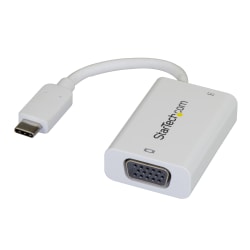StarTech.com USB-C to VGA Adapter - 60 W USB Power Delivery - USB Type C Adapter for USB-C devices such as your 2018 iPad Pro - White - 1080p - Thunderbolt 3 Compatible
