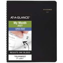 AT-A-GLANCE® Large Print 2027 Monthly Planner, Black, Medium, 7" x 8 3/4"