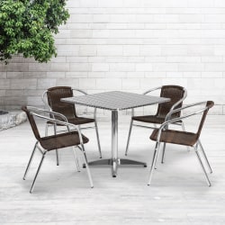 Flash Furniture Lila Square Aluminum Indoor-Outdoor Table Set, 27-1/2"H x 31-1/2"W x 31-1/2"D, Dark Brown