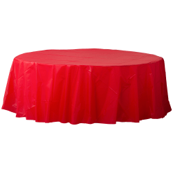 Amscan 77017 Solid Round Plastic Table Covers, 84", Apple Red, Pack Of 6 Covers