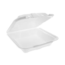 Pactiv Evergreen Vented Foam Hinged Lid Containers, Dual Tab Lock Economy, 3-1/4"H x 9-3/16"W x 9"D, White, Carton Of 150 Containers