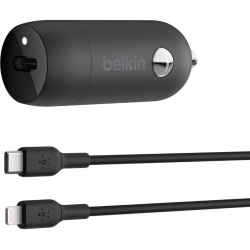 Belkin Boost&uarr;Charge™ 30W Fast Car Charger, Compact Design w/USB-C Power Delivery Port, USB-C to Lightning Cable Included, Universal Compatibility for iPhone 14 Series, iPad, and More - Black - 12 V DC Input - 3 A Output - Black