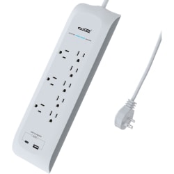 Digital Energy World 8-Outlet USB-A and USB-C Surge Protector Power Strip (White, 6-Foot Cord) - 8x AC Power, 2x USB - DEE11116