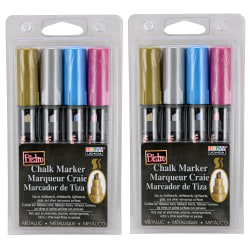 Marvy Uchida Bistro Chalk Markers, 8 Markers Total, Chisel Tip, Metallic Colors, 4 Markers Per Pack, Set Of 2 Packs