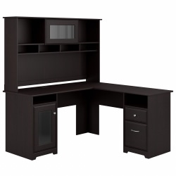 Bush Furniture Cabot L Shaped Desk With Hutch, Espresso Oak, Standard Delivery