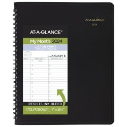 2024 AT-A-GLANCE® Large Print Monthly Planner, 7" x 8-3/4", Black, January To December 2024, 70LP0905