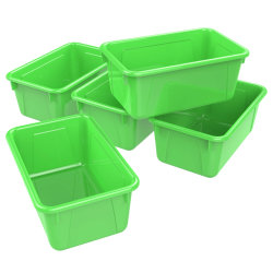 Storex Small Cubby Bins, 5-1/4"H x 8"W x 12-5/16"D, Green, Pack Of 5 Bins