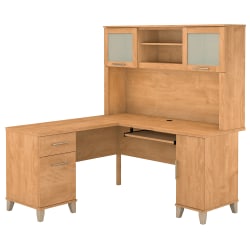 Bush Furniture Somerset L Shaped Desk With Hutch, 60"W, Maple Cross, Standard Delivery