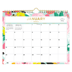 2025 Day Designer Monthly Wall Calendar, 11" x 8-3/4", Secret Garden Mint, January 2025 To December 2025