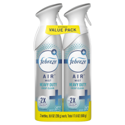 Febreze Odor-Fighting Air Freshener Room Spray, Crisp Clean Scent, 8.8 Oz, Pack Of 2 Bottles
