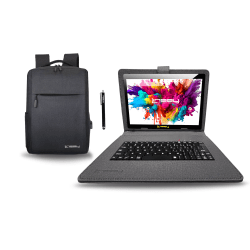 Linsay Octa Core Tablet, 10.1", 4GB Memory, 128GB Storage, Android 13, With Black Designer Cloth Keyboard Case, Compact Backpack And Pen Stylus