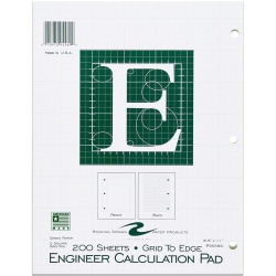 Roaring Spring 5x5 Grid Engineering Pad, 15# Green, 3 Hole Punched, 8.5" x 11" 200 Sheets, Green Paper Gride to Edge