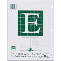 Roaring Spring 5x5 Grid Engineering Pad, 15# Green, 3 Hole Punched, 8.5" x 11" 100 Sheets, Green Paper Gride to Edge