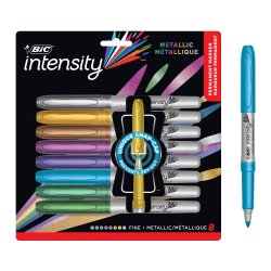 BIC Intensity Metallic Permanent Markers, Fine Point, Assorted Metallic, Pack Of 8 Markers