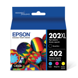 Epson® 202XL Claria® High-Yield Black And Cyan, Magenta, Yellow Ink Cartridges, Pack Of 4, T202XL-BCS