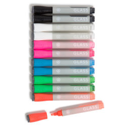 U Brands® Liquid Glass Dry-Erase Markers, Bullet Tip, Medium Point, Gray Barrel, Assorted Ink Colors, Pack Of 12 Markers