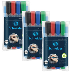 Schneider Maxx 130 Permanent Markers, Assorted Colors, 4 Per Pack, Set Of 3 Packs