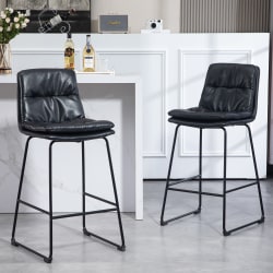 Glamour Home Bauer Faux Leather Barstools With Back, Black, Set Of 2 Barstools