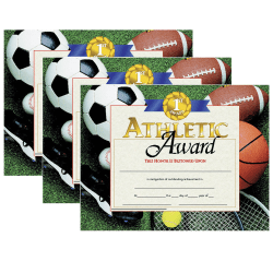 Hayes Certificates, 8-1/2" x 11", Athletic Award, 30 Certificates Per Pack, Set Of 3 Packs
