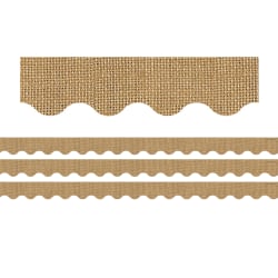 Teacher Created Resources Scalloped Border Trim Rolls, 50’, Burlap, Pack Of 3 Rolls