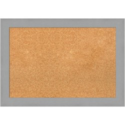 Amanti Art Rectangular Non-Magnetic Cork Bulletin Board, Natural, 27" x 19", Brushed Nickel Plastic Frame