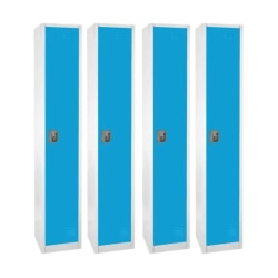 Alpine AdirOffice 1-Tier Steel Lockers, 72"H x 12"W x 12"D, Blue, Pack Of 4 Lockers