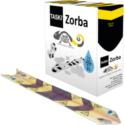 Diversey TASKI Zorba Leak Lizard Absorbent Control Strips, 100' Total, Multicolor, Carton Of 50 Strips