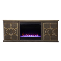 SEI Furniture Yardlynn Color-Changing Fireplace, 24-1/2"H x 60-3/4"W x 15"D, Brown/Gold