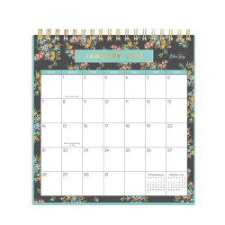 2024 Blue Sky™ Winnie Charcoal Monthly Desk Calendar With Stand, 6-3/8" x 6-1/16", January to December