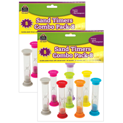 Teacher Created Resources Small Sand Timers, 1" x 3-1/2", Assorted Colors and Times, Pack Of 8 Timers, Set Of 2 Packs