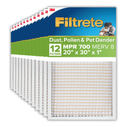 Filtrete™ 20 x 30 x 1 Air Filter, MPR 700, Merv 8, Dust, Pollen & Pet Dander, 3 Month Pleated 1 Inch Electrostatic Air Filter, 12 HVAC Filters
