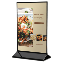 Deflecto® Double-Sided Sign Holder With Black Frame & Base, 7"H x 4-1/4"W, Black/Clear