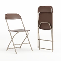 Flash Furniture Hercules Plastic Folding Chairs With 650-lb Capacity, Brown, Set Of 2 Chairs