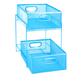 Mind Reader 2-Tier Metal Mesh Storage Basket, Medium Size, Blue
