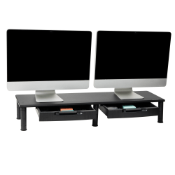 Mind Reader Dual-Monitor Stand, Plastic, Height Adjustable, 6-1/2"H x 11"W x 38-1/2"D, Black