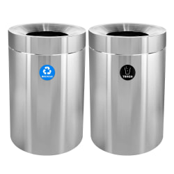 Alpine Industries Stainless Steel Recycling And Trash Cans, 50 Gallon, Silver, Set Of 2 Cans
