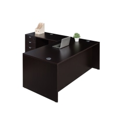 Boss Holland Series 66"W L-Shaped Corner Desk With File Pedestal, Mocha