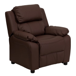 Flash Furniture Deluxe Padded Contemporary Leathersoft Kids Recliner Accent Chair With Storage Arms, Brown