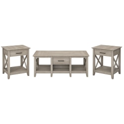 Bush Furniture Key West Coffee Table With Set Of 2 End Tables, Washed Gray, Standard Delivery
