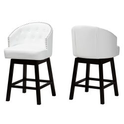 Baxton Studio Theron Faux Leather Swivel Counter-Height Stools With Backs, White/Espresso Brown, Set Of 2 Stools