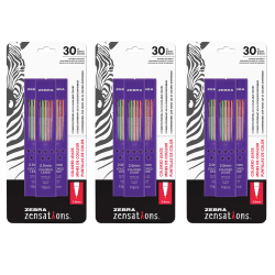 Zebra Zensations Mechanical Colored Pencil Lead Refill Packs, 2.0mm Point Size, Assorted Colors, Pack Of 30 Leads, Set Of 3 Packs