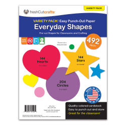 FreshCut Crafts Punch Out Paper Cutouts, Everyday Shapes, Hearts, Stars & Circles, 492 Pieces