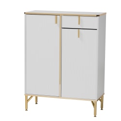 Baxton Studio Lilac 32"W Wood/Metal 2-Door Shoe Cabinet, White/Gold