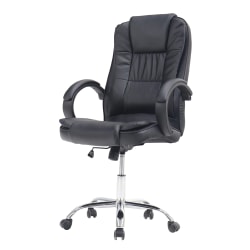 Elama Faux Leather High-Back Adjustable-Height Office Chair, Black