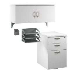 Bush® Business Furniture Office In An Hour Cubicle Storage With Cabinet, Drawers, Paper Tray, And Pencil Holder, Pure White, Standard Delivery