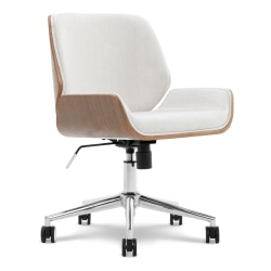 Elle Décor Ophelia Bentwood Fabric Mid-Back Task Chair, Ivory/Chrome